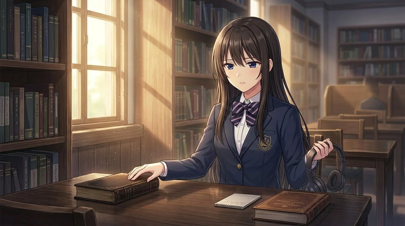 図書室でヘッドホンをつける琴葉